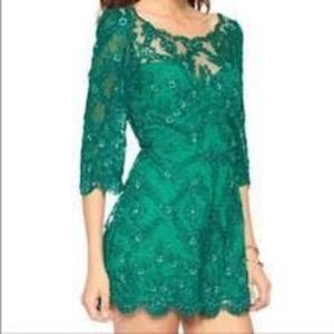 Free People Women's Green 3/4 Sleeve Floral Lace & Sequin Romper Size 0